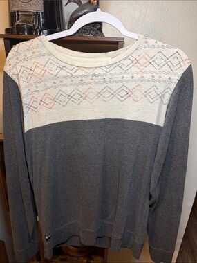 Micros Gray Crewneck Sweater with Ivory Yoke and Orange Accent